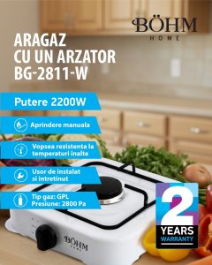 Plita cu un arzator pe gaz BÖHM BG-2811-W